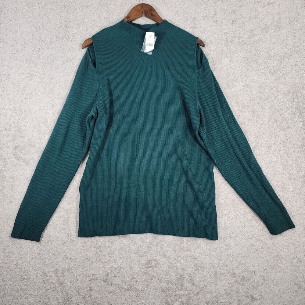 NWT Lane Bryant Womens Green Ribbed Long Sleeve Cut-Out Shoulder Sweater  18/20